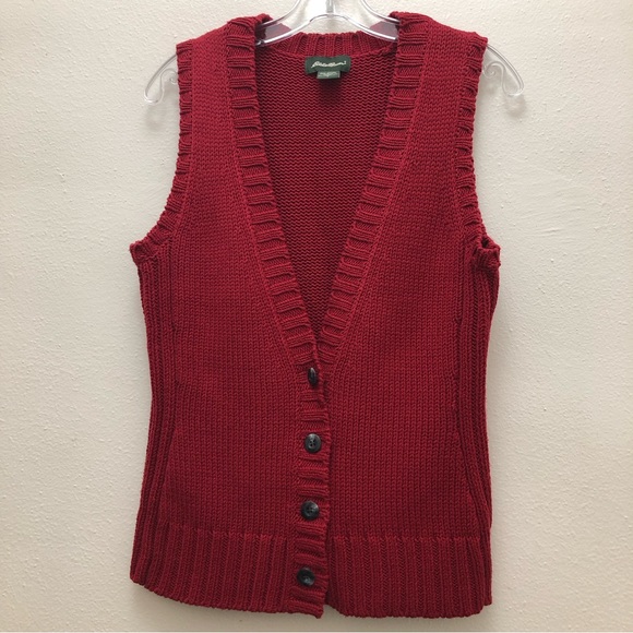 Eddie Bauer V-Neck Button Up Vintage Sweater Vest Women's Size S Red - Picture 12 of 12